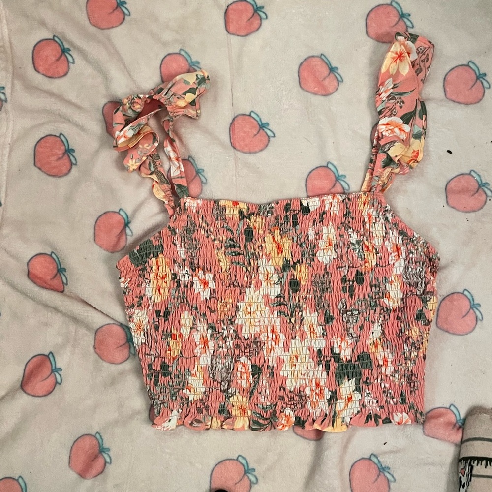 Lily rose, pink flower, crop top XL